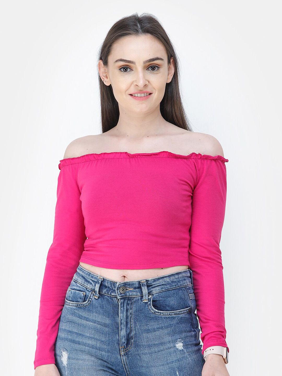 SCORPIUS Pink Off-Shoulder Bardot Top Price in India