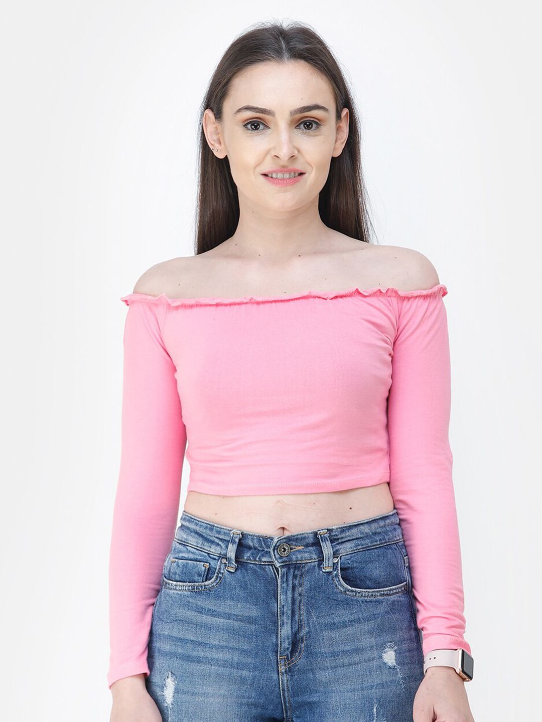 SCORPIUS Pink Off-Shoulder Bardot Crop Top Price in India