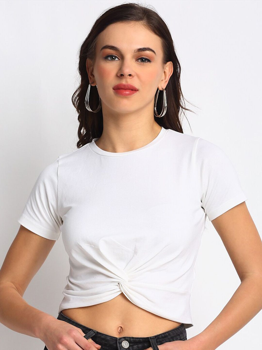 DOOR74 Off White Twisted Crop Top Price in India