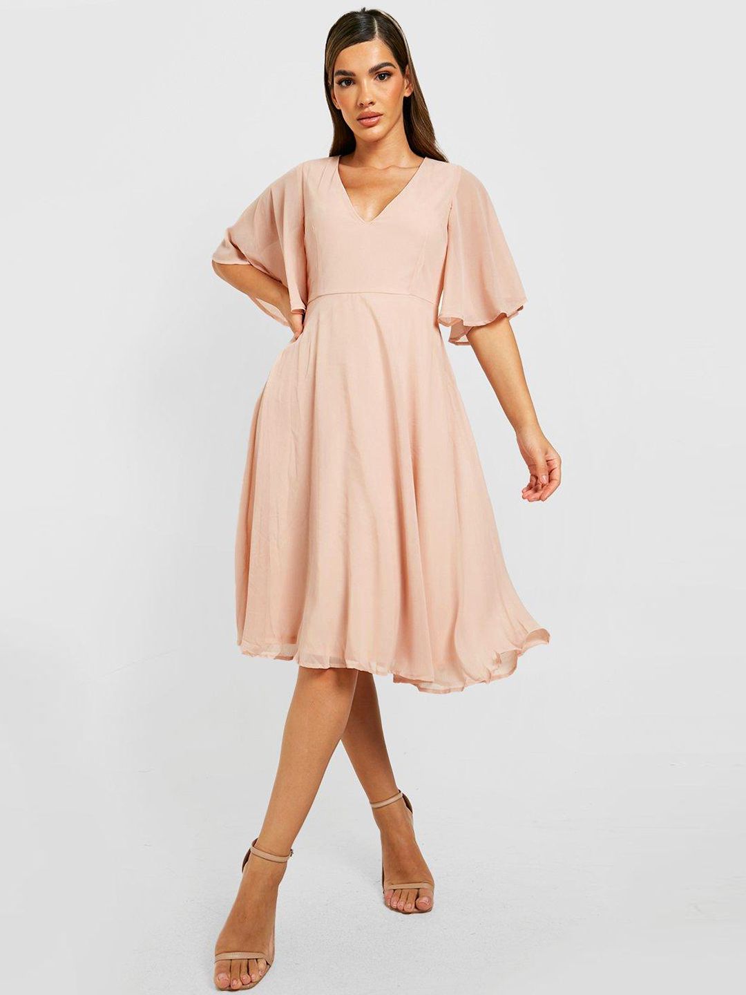 Buy Boohoo Dusty Pink A-Line Midi Dress - Dresses for Women 20895160 |  Myntra