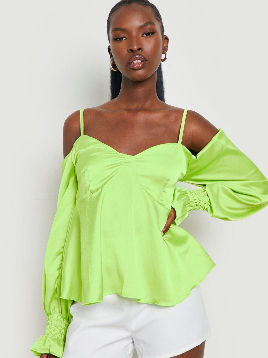 Boohoo Lime Green Woven Top Price in India