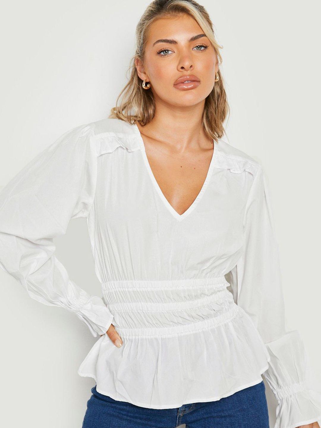 Boohoo V-Neck Cinched Waist Top Price in India