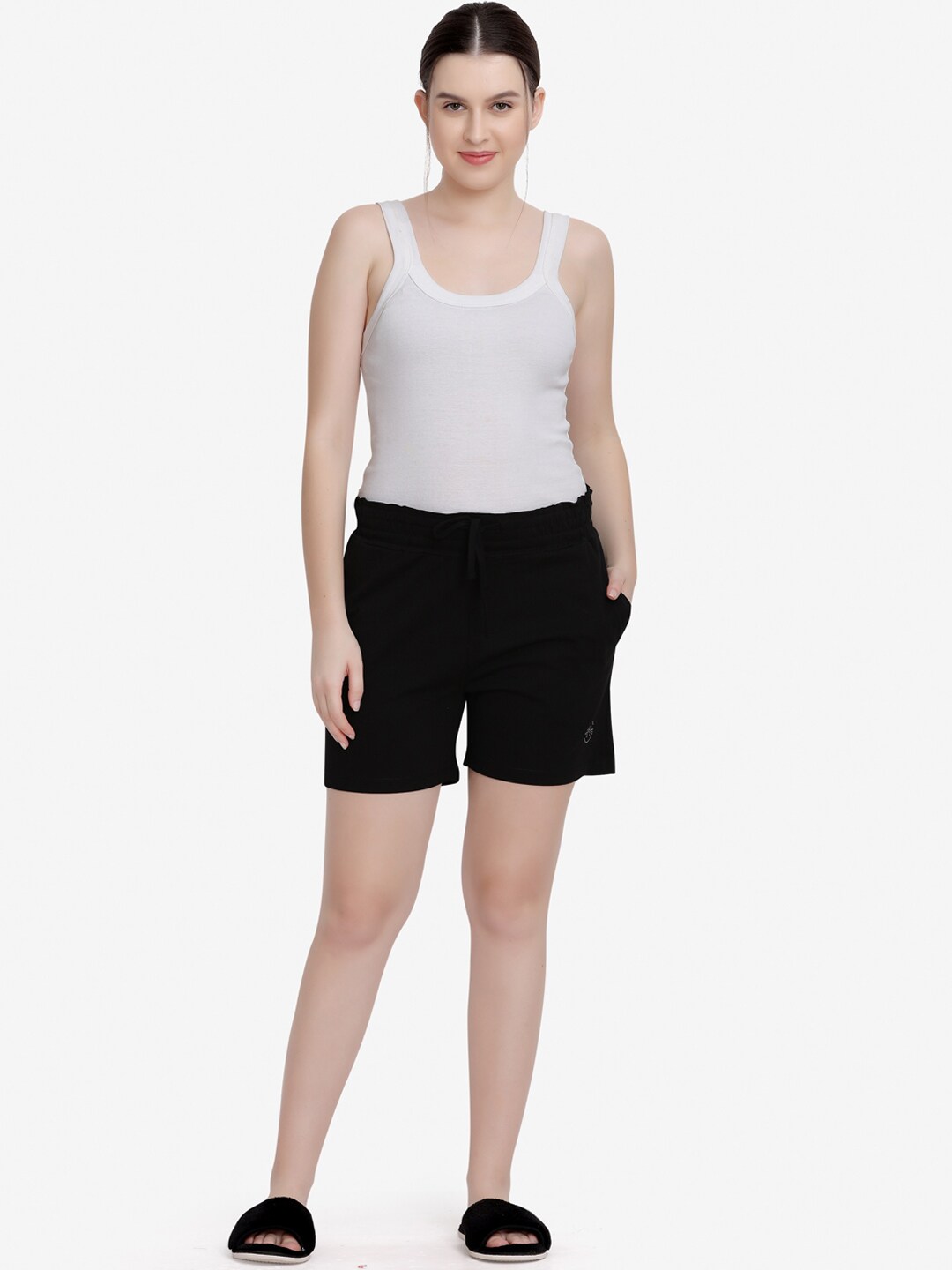 MAYSIXTY Women Black Slim Fit Cotton Shorts Price in India