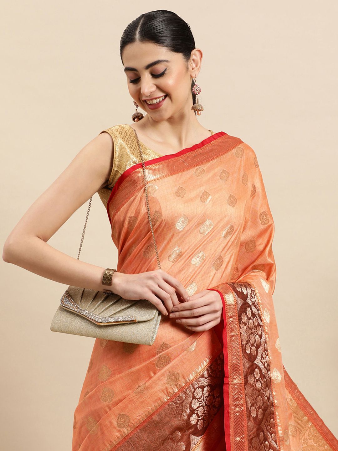 SANGAM PRINTS Ethnic Motifs Zari Silk Blend Saree Price in India