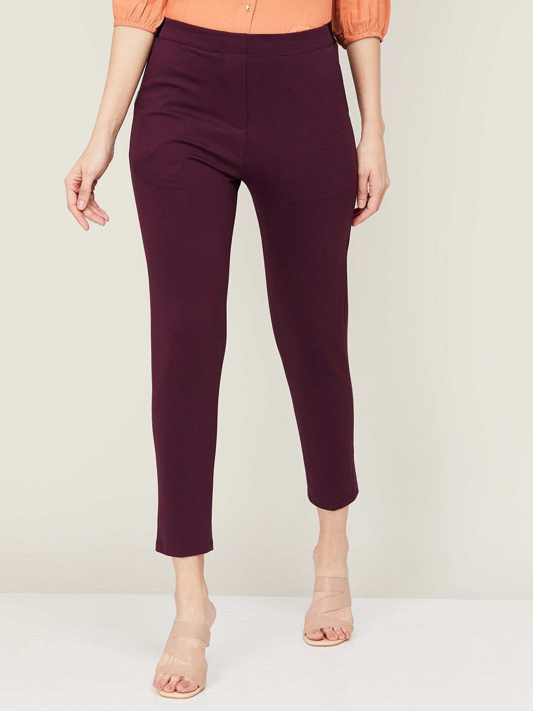 CODE by Lifestyle Women Burgundy Regular Fit Trousers Price in India