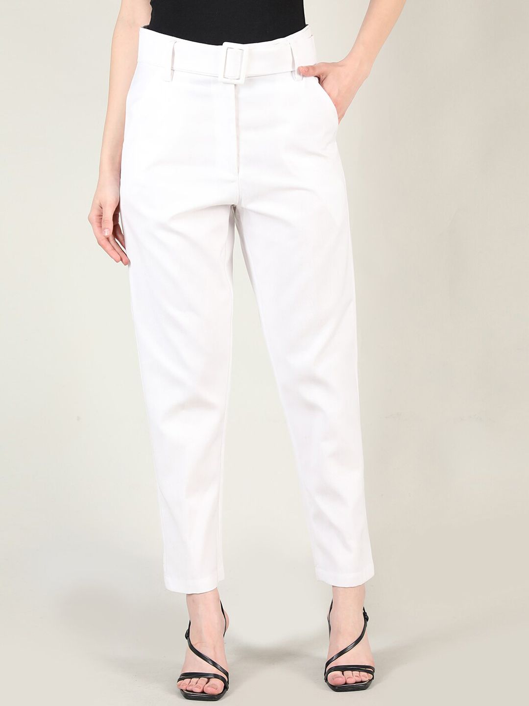 Dlanxa Women White Solid Regular Fit Formal Trousers Price in India
