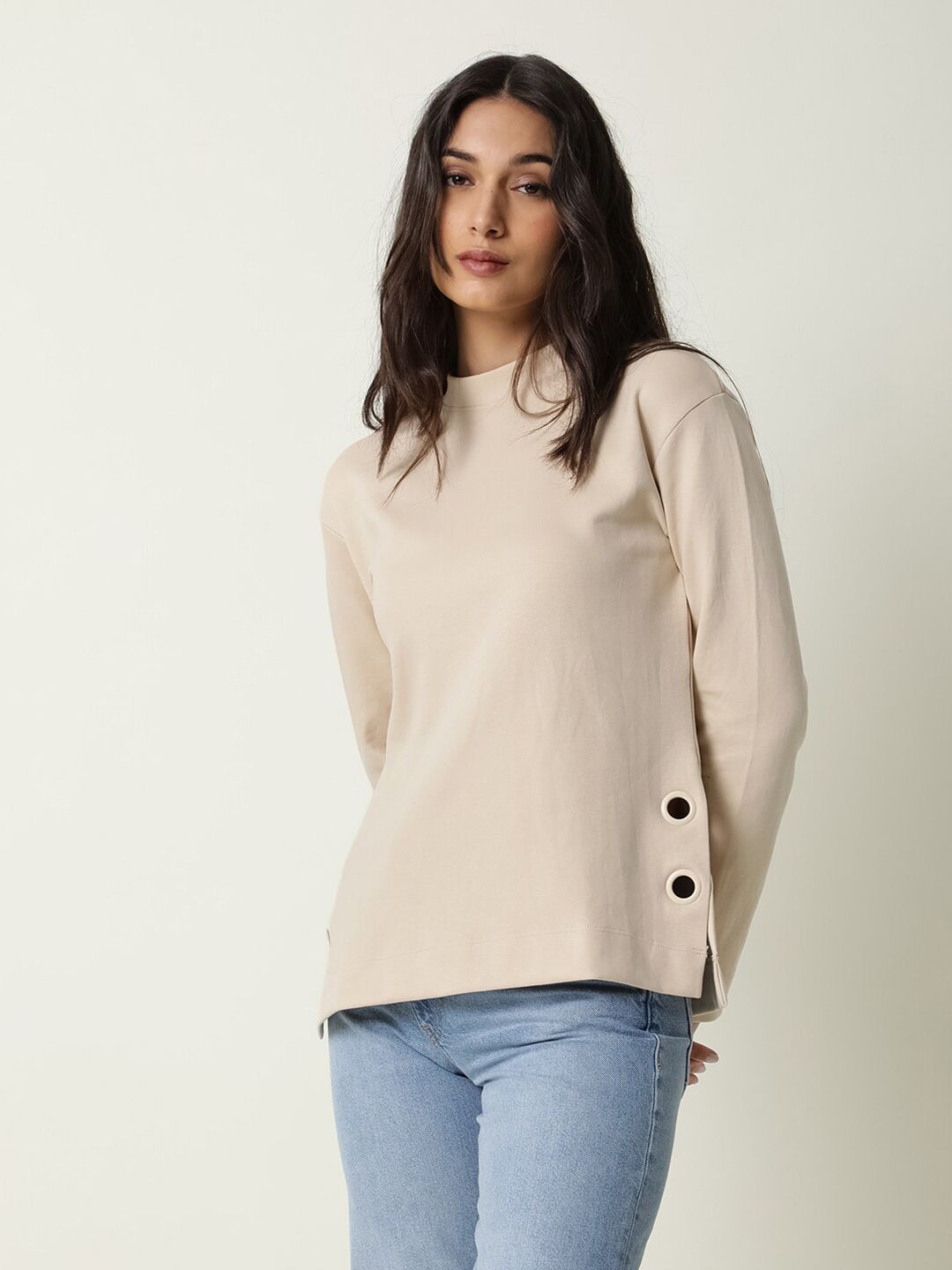 RAREISM Beige High Neck Long Sleeves Top Price in India