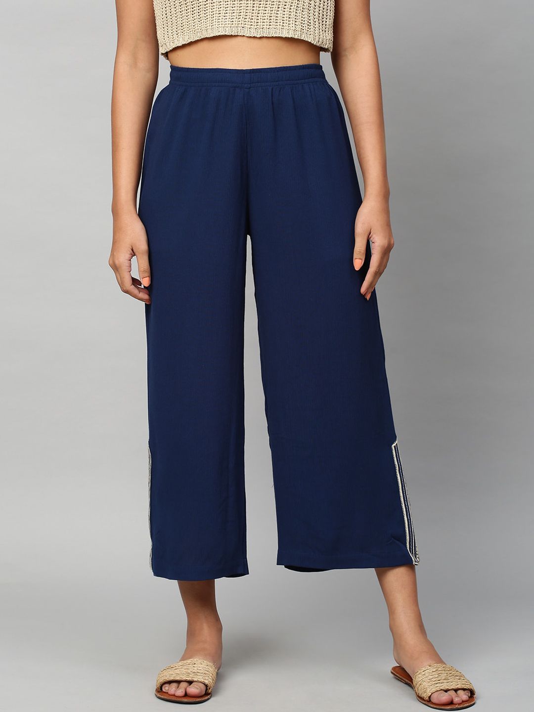 Chemistry Women Navy Blue Regular Fit Cropped Culottes Price in India