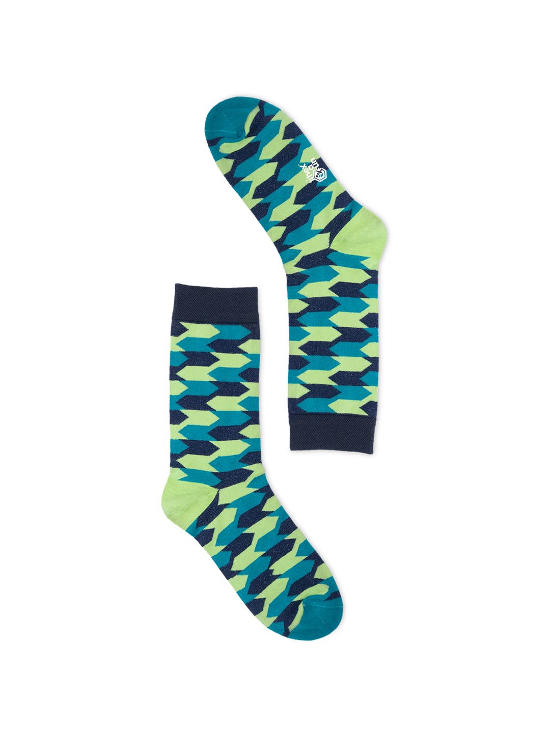 hexafun Blue & Green Patterned Organic-Cotton Crew-Length Socks