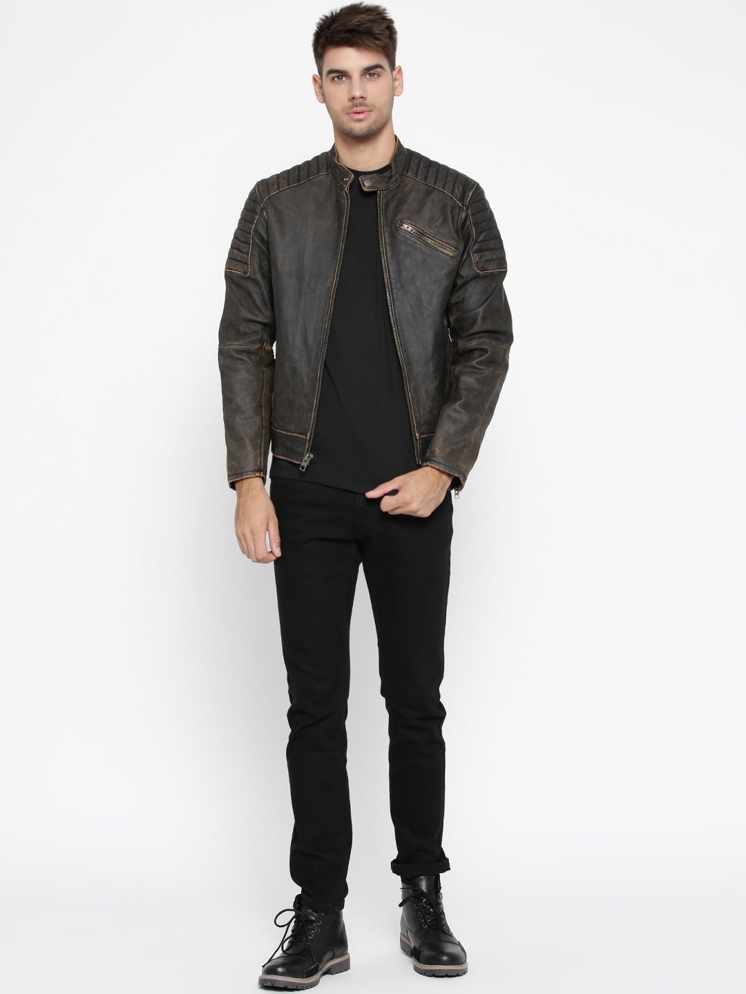 Buy Harley-Davidson Men Brown Solid Leather Jacket - Jackets for