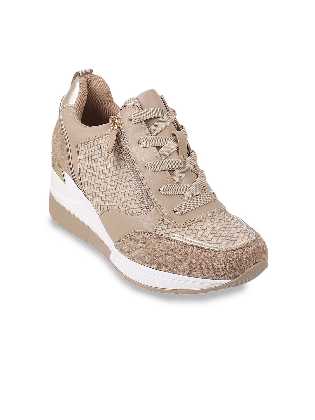 Metro Women Beige Woven Design High-Top Sneakers Price in India