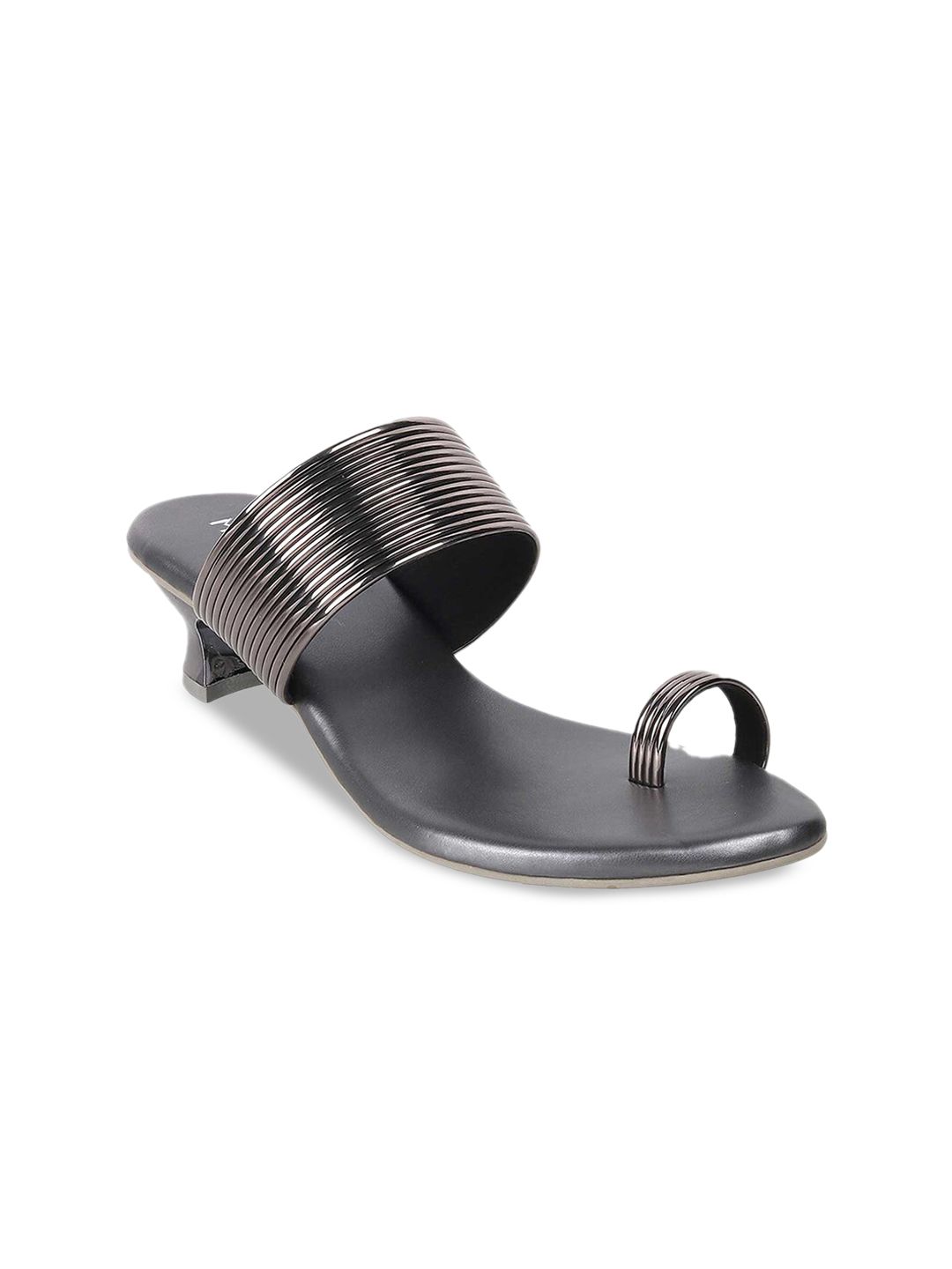 Metro Grey Textured Kitten Sandals Heels