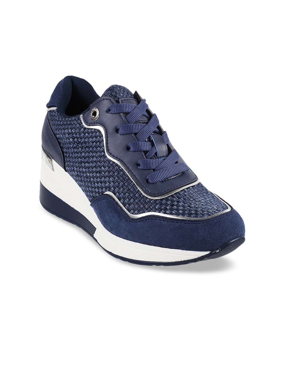 Mochi Women Blue Textured Sneakers Price in India