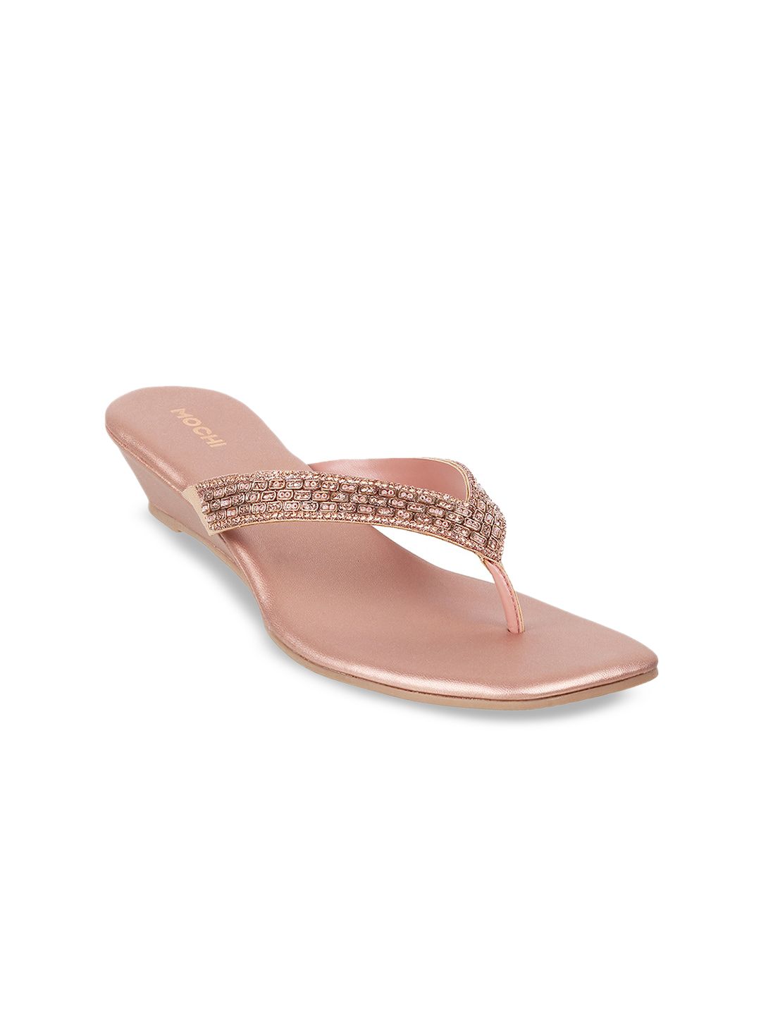 Mochi Pink Embellished Wedge Sandals