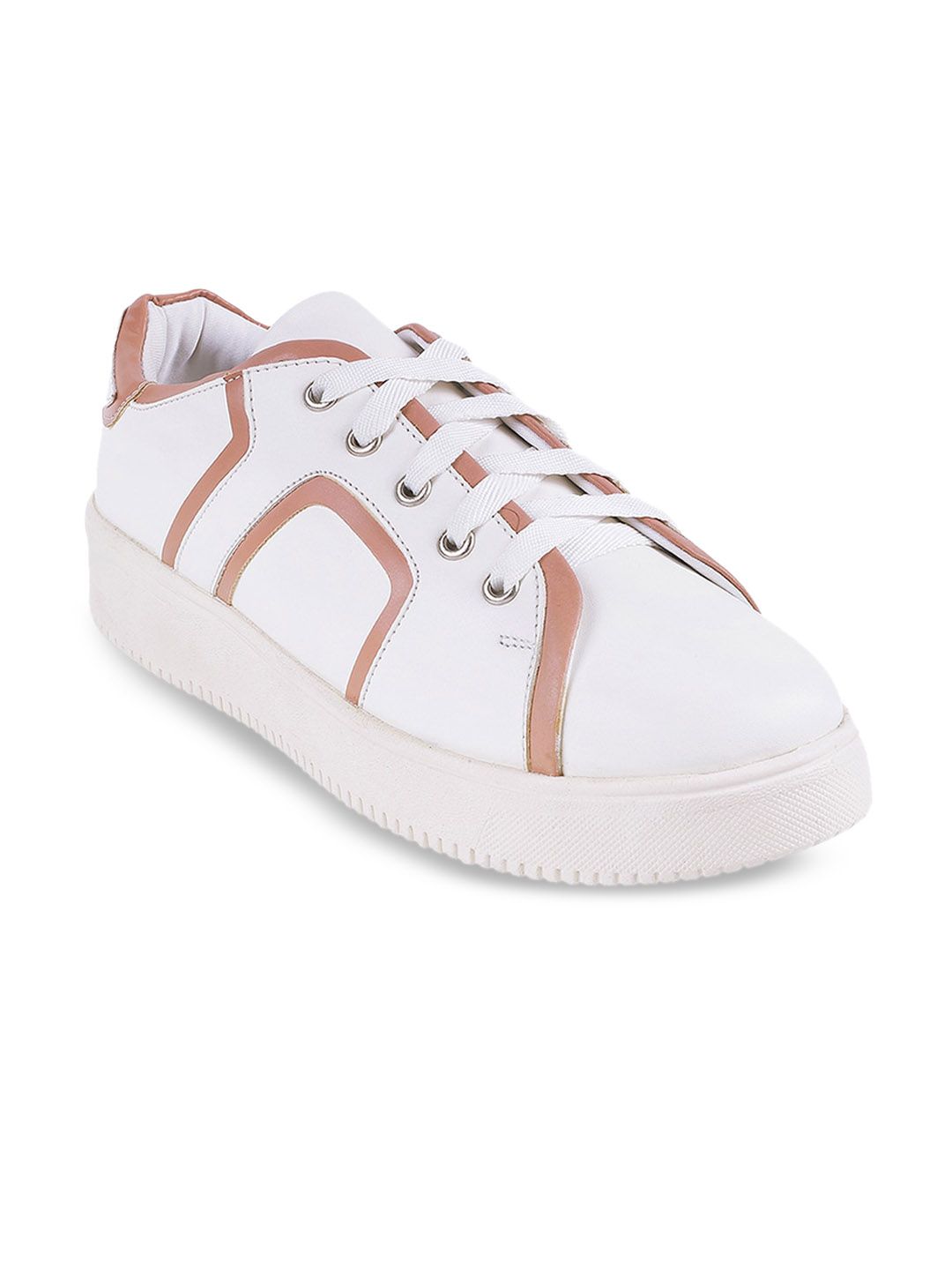 Mochi Women White & Peach Coloublocked Casual Shoes Price in India