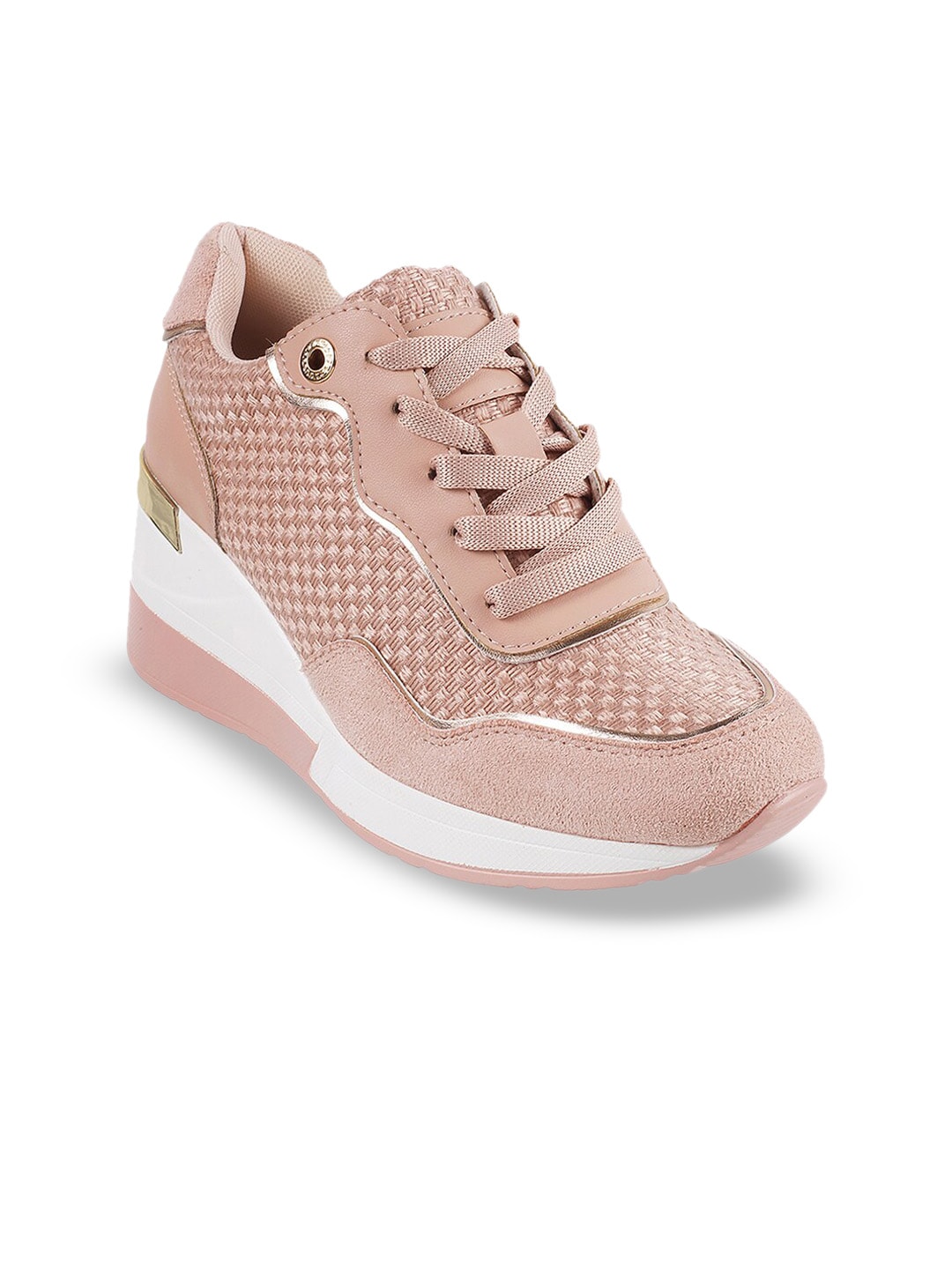 Mochi Women Pink Woven Design Sneakers Price in India