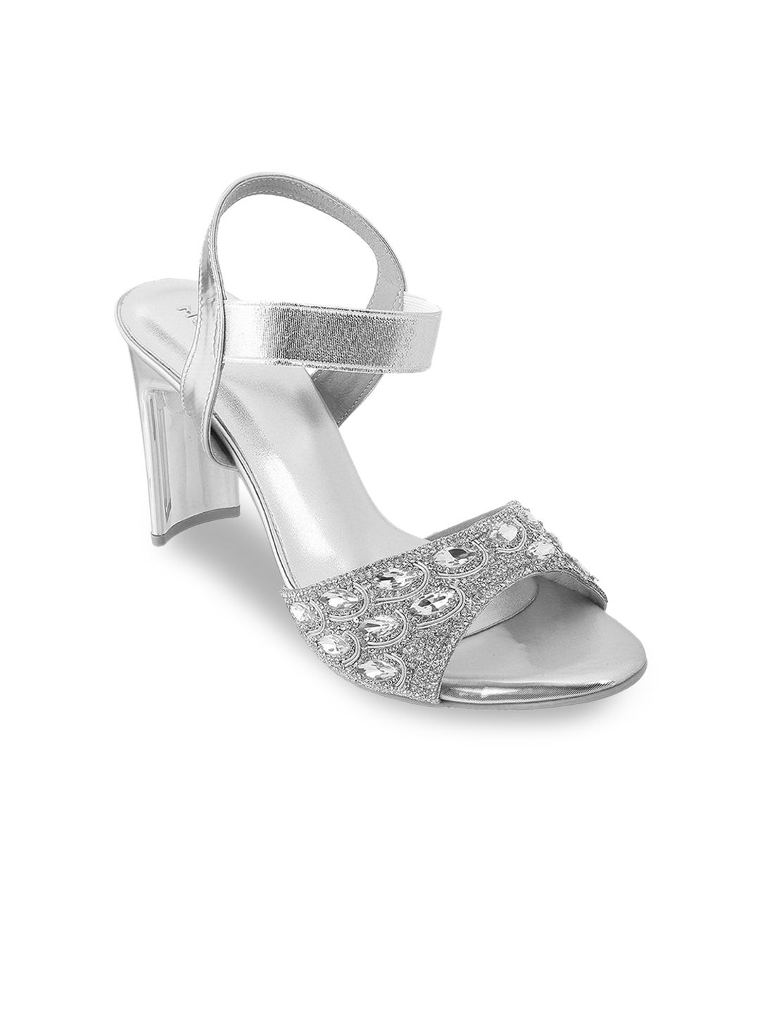 Mochi Silver-Toned Party Block Heels