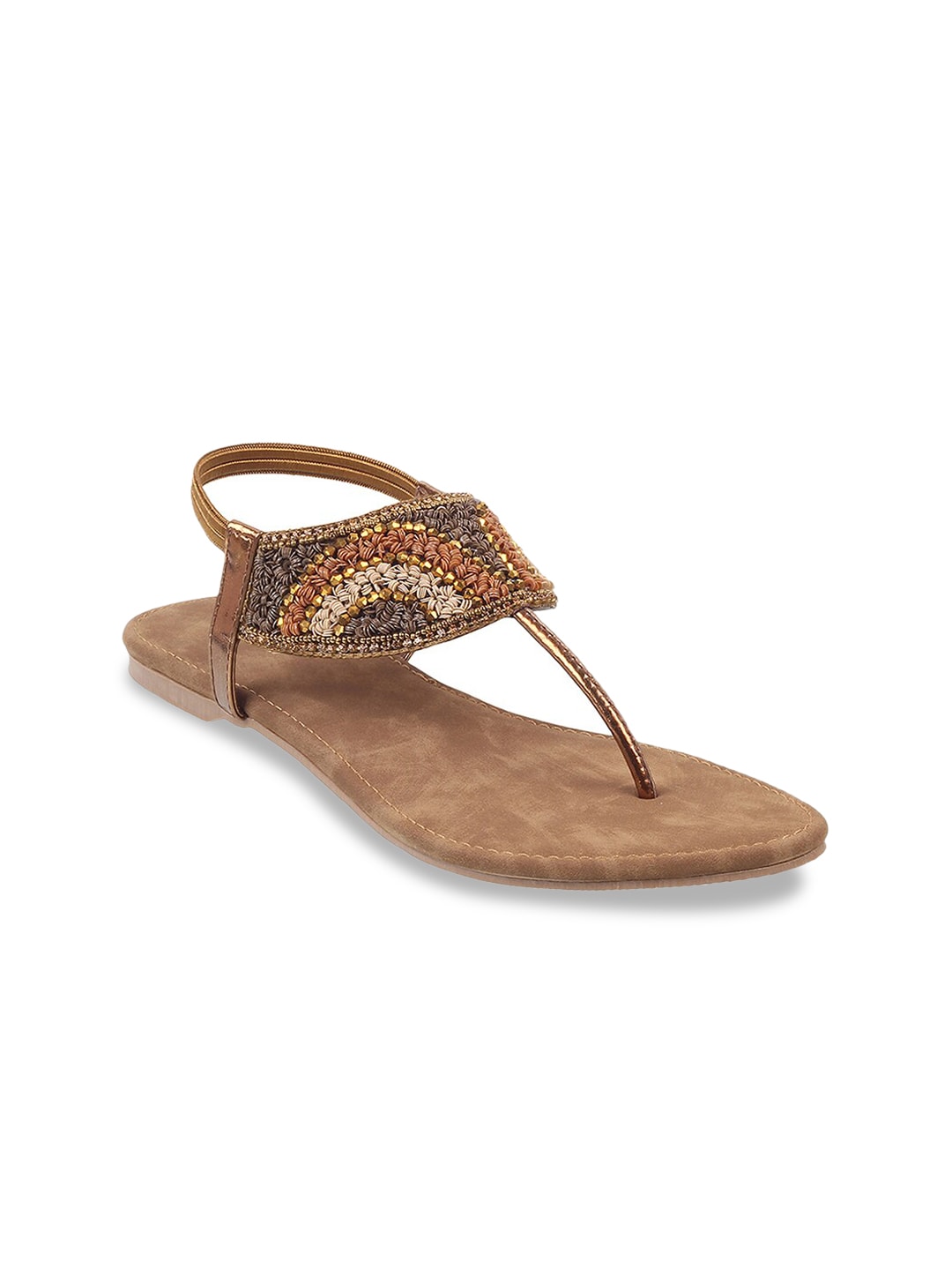 WALKWAY by Metro Women Gold-Toned Embellished T-Strap Flats Price in India