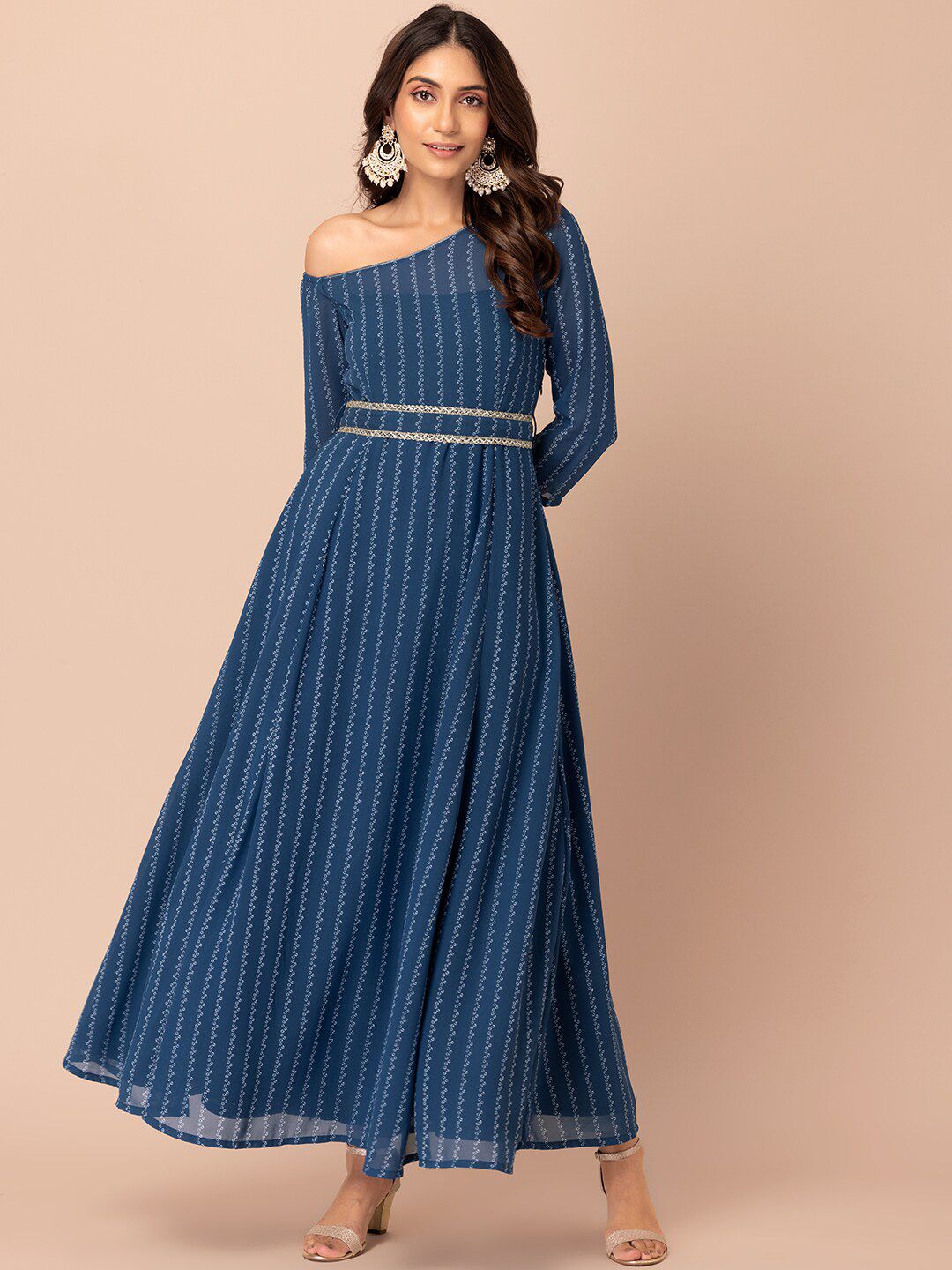 INDYA Blue Ethnic Motifs Maxi Dress Price in India