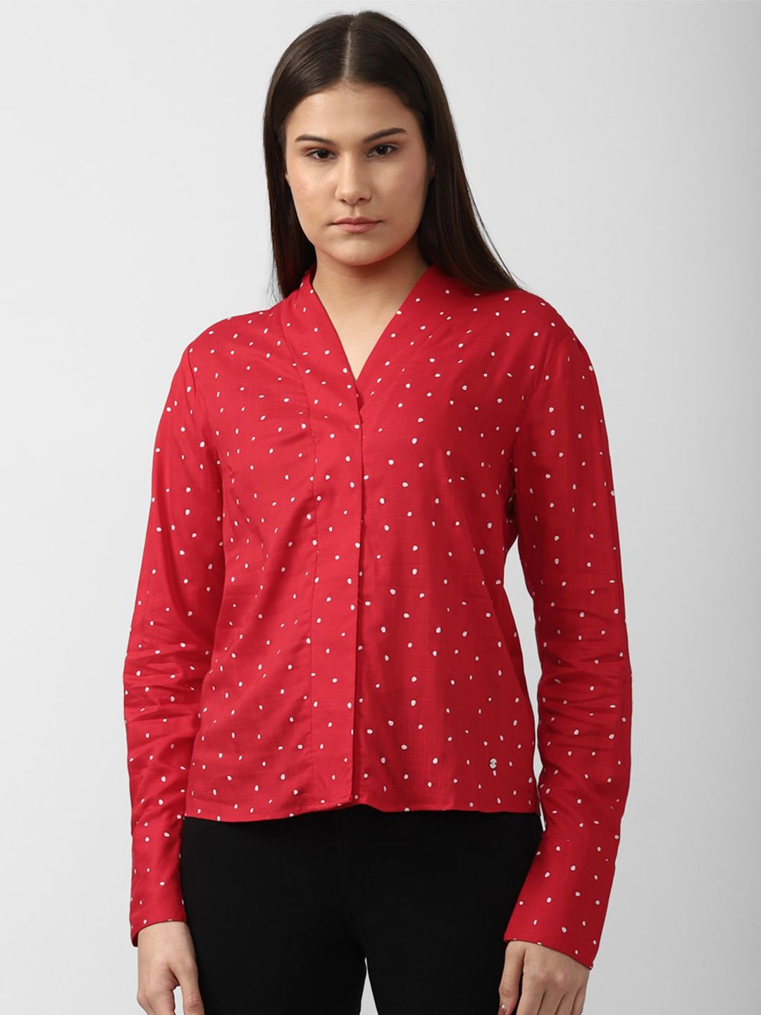 Van Heusen Woman Red & White Print Shirt Style Top Price in India
