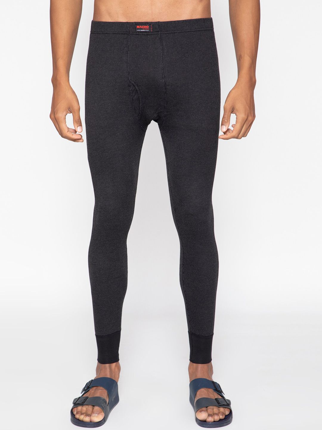 SPORTO Men Black Self-Striped Ultima Ultra-Thin Feather-Soft Thermal Bottom