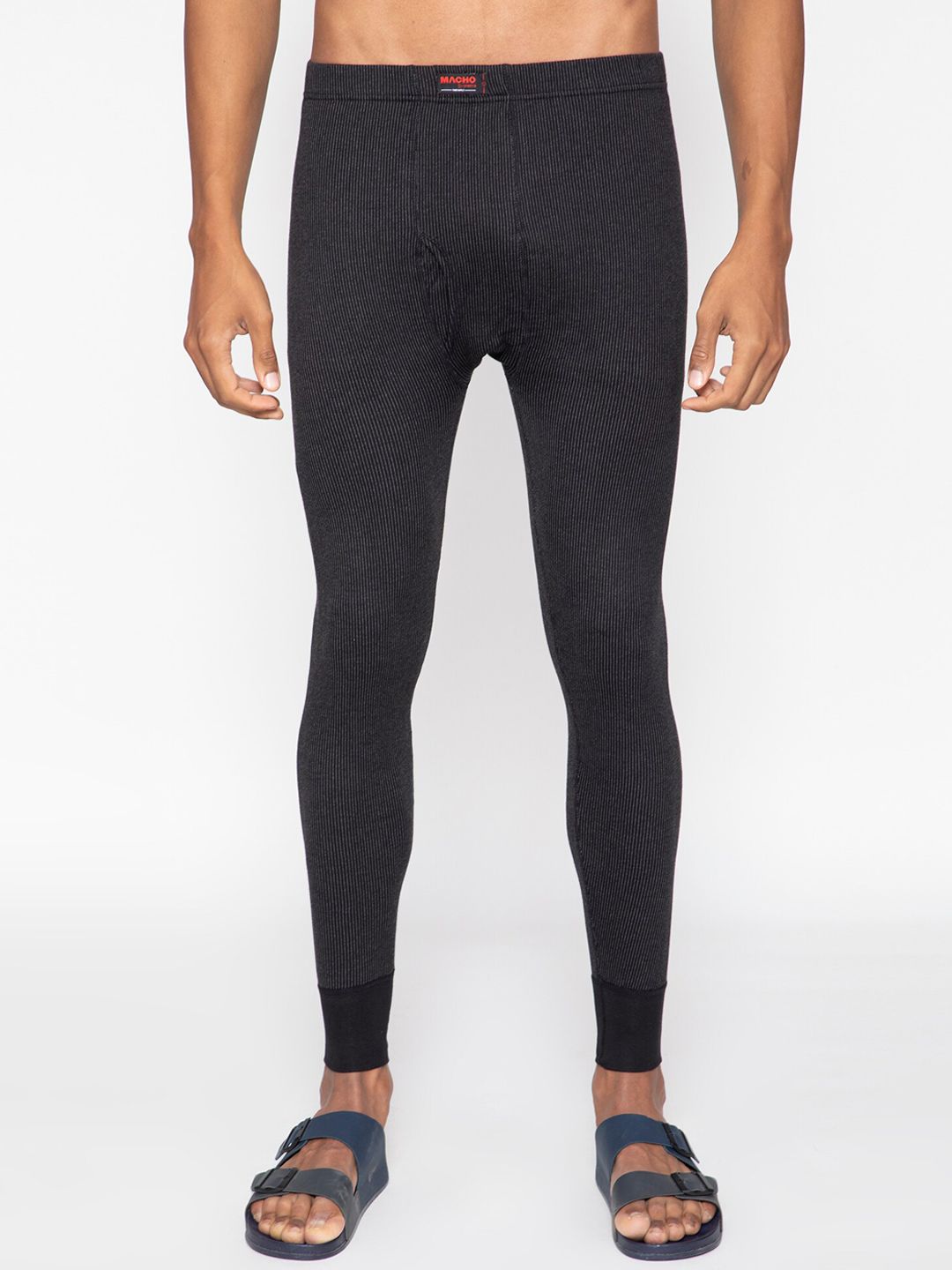 SPORTO Men Black Self-Striped Ultima Ultra-Thin Feather-Soft Thermal Bottom