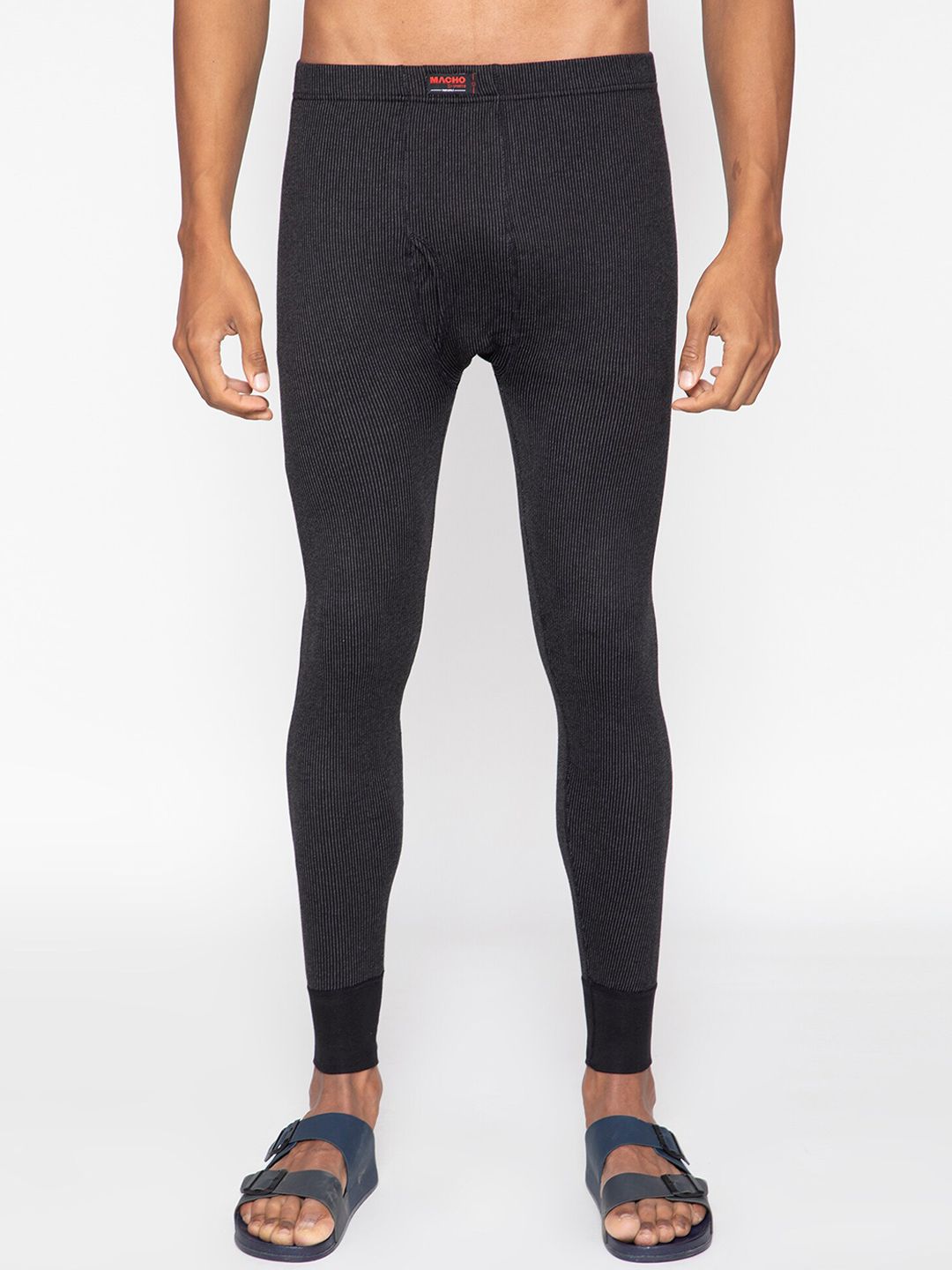 SPORTO Men Black Self-Striped Ultima Ultra-Thin Feather-Soft Thermal Bottom