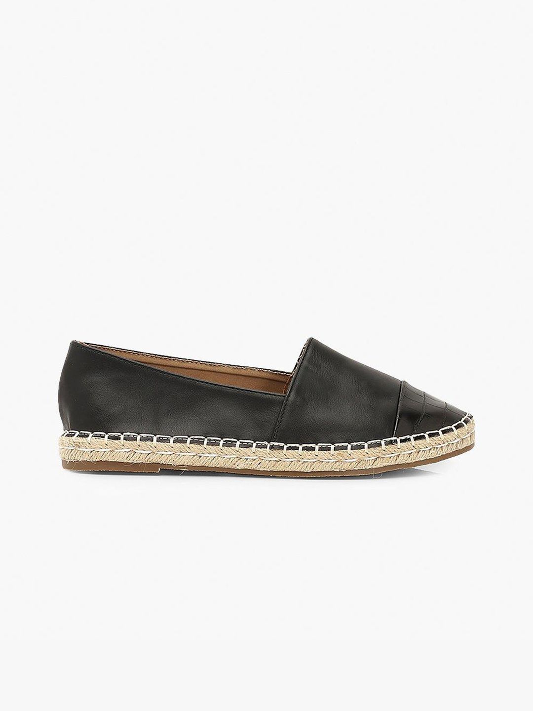 Boohoo Women Black Croc Textured Detail Espadrilles Price in India