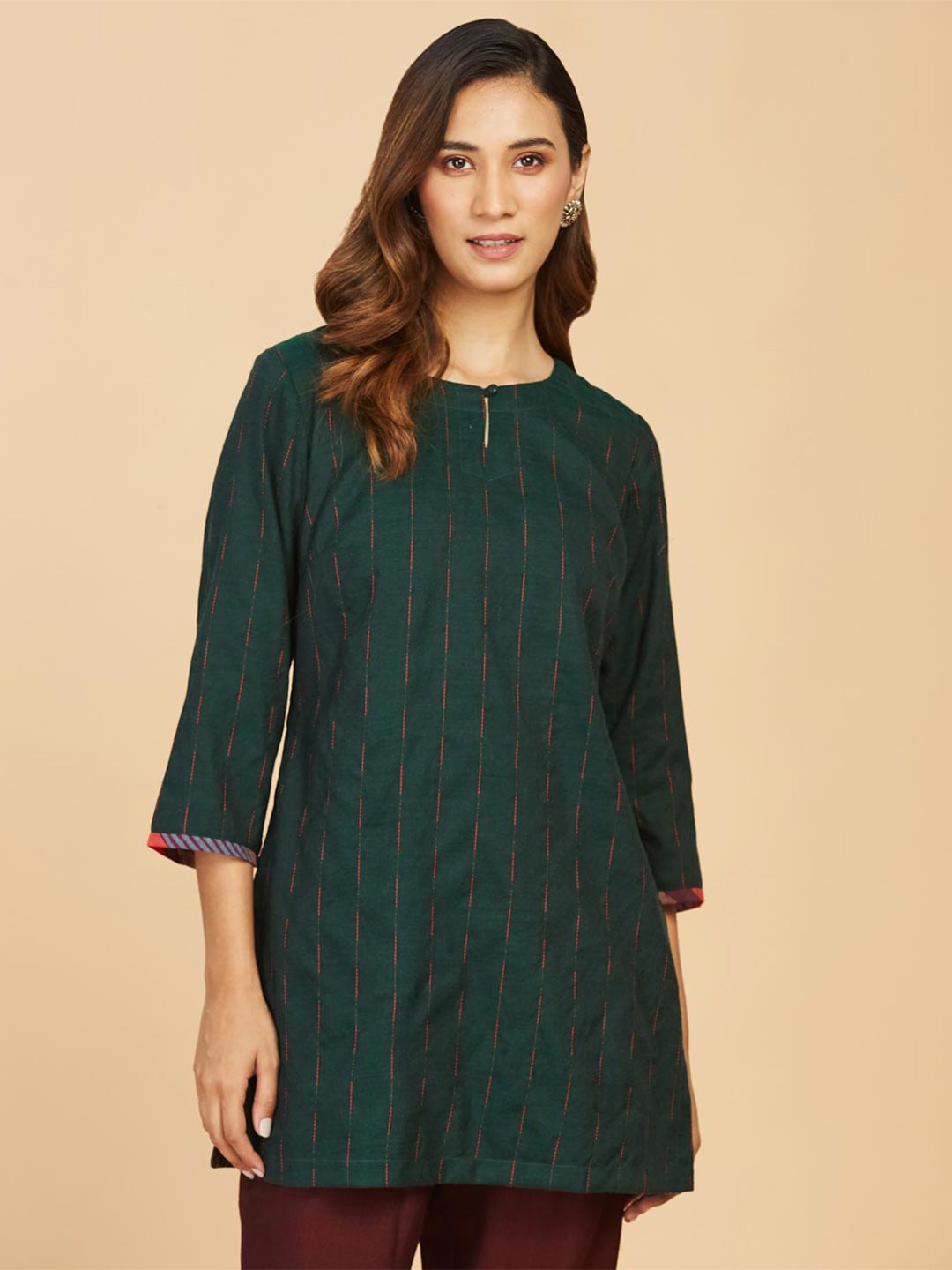 Fabindia Teal Woven Design Kurti Price in India