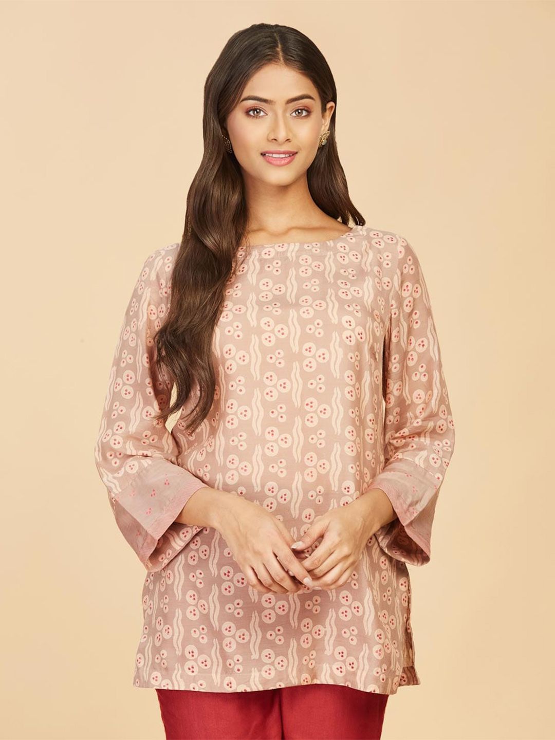 Fabindia Beige Quirky Printed Kurti Price in India