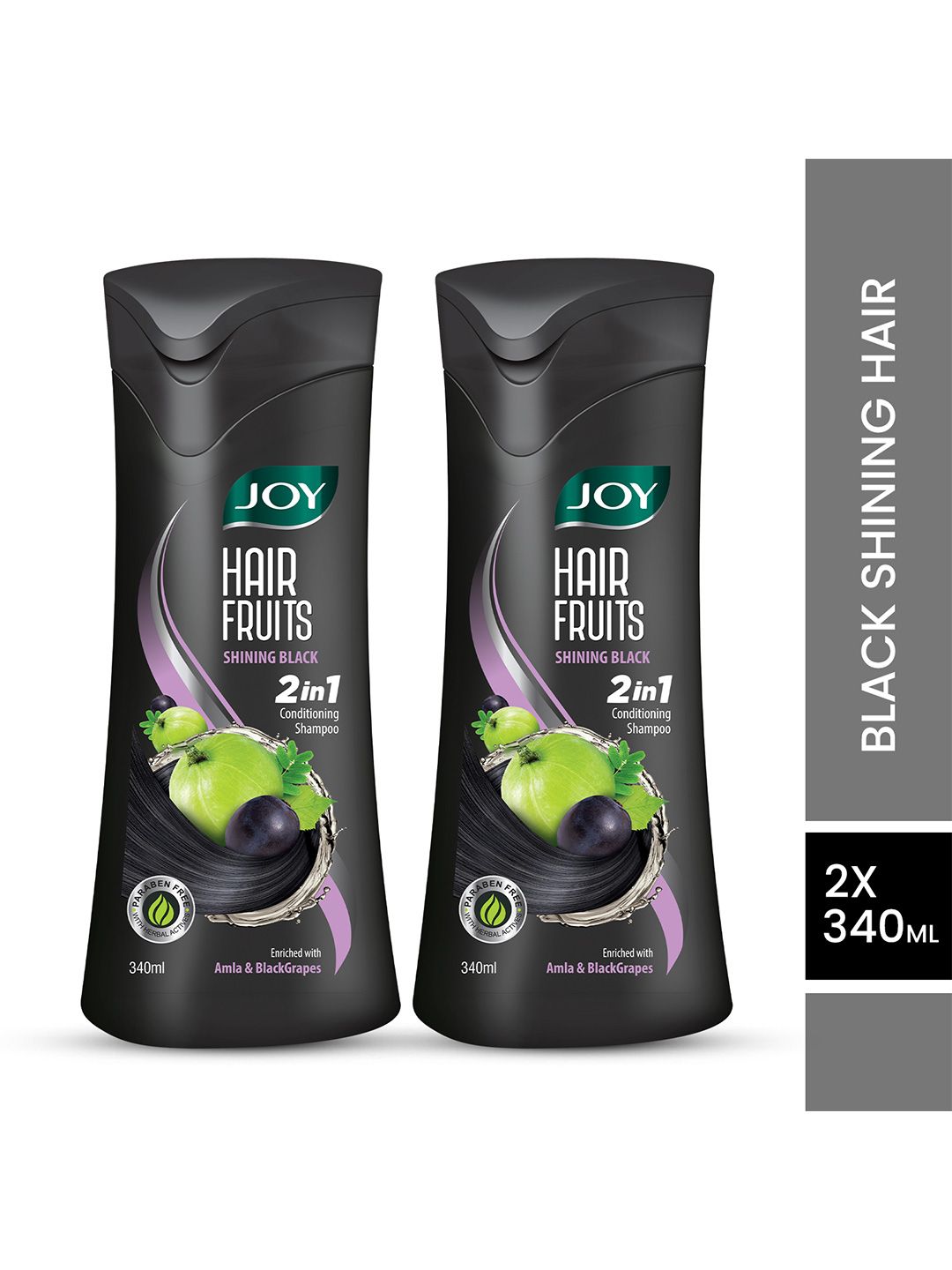 JOY Set Of 2 Hair Fruits Shining Black Conditioning Shampoo with Amla - 340ml each