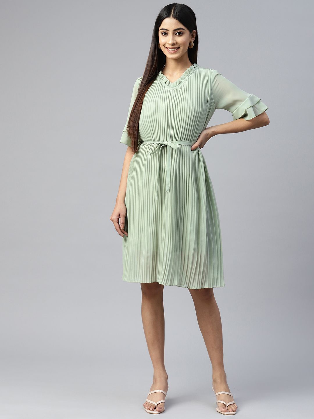 plusS Green Striped Dress Price in India