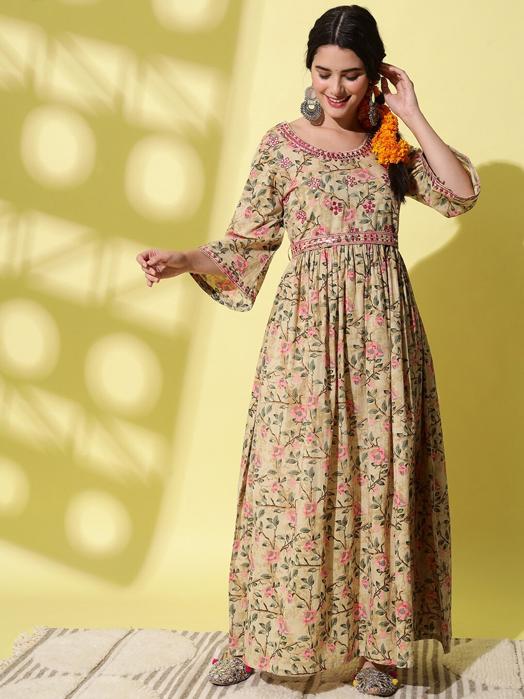 Meeranshi Yellow Floral Maxi Maxi Dress Price in India