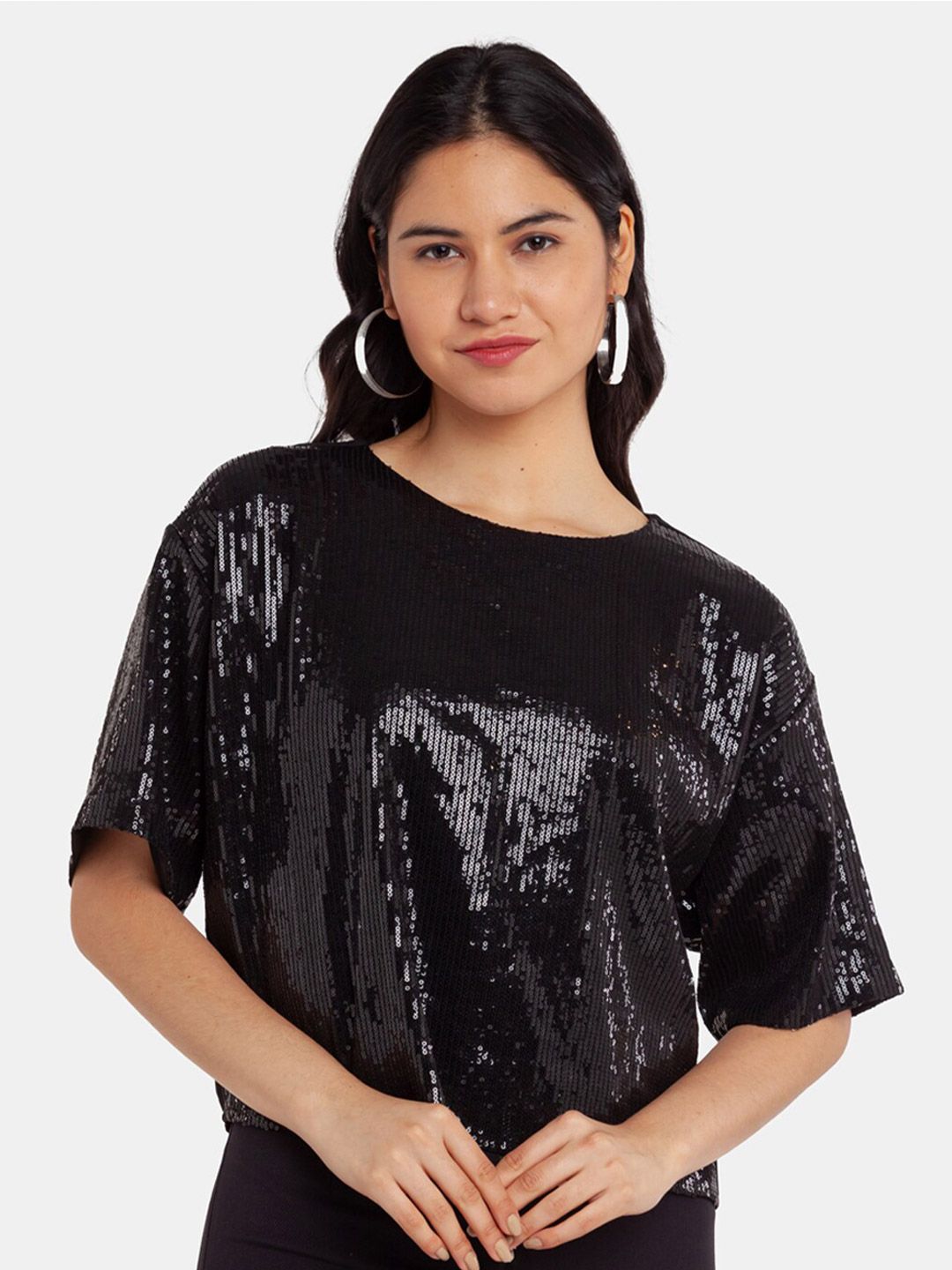Zink London Black Styled Back Top Price in India