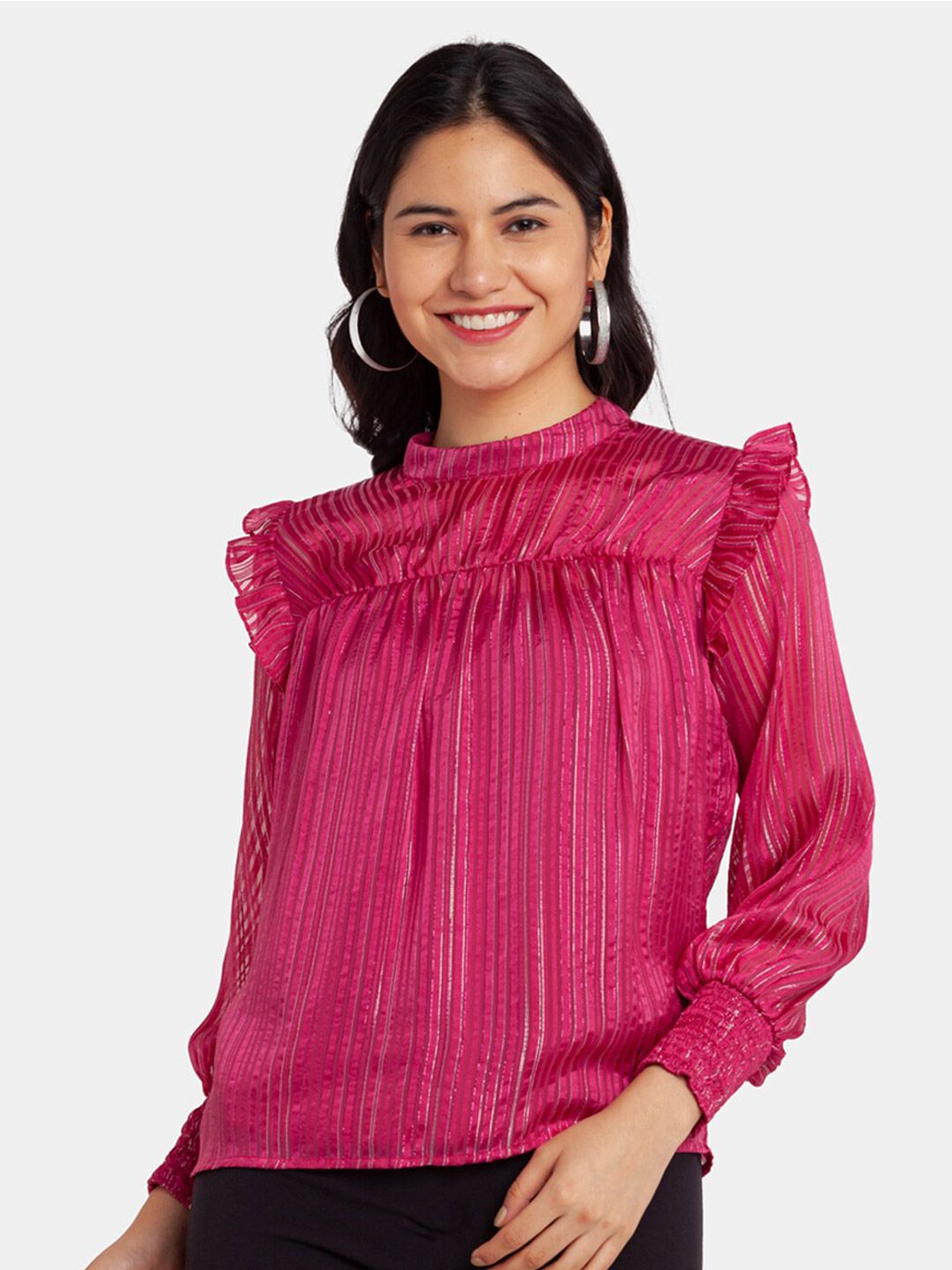 Zink London Women Pink Self Design Top Price in India