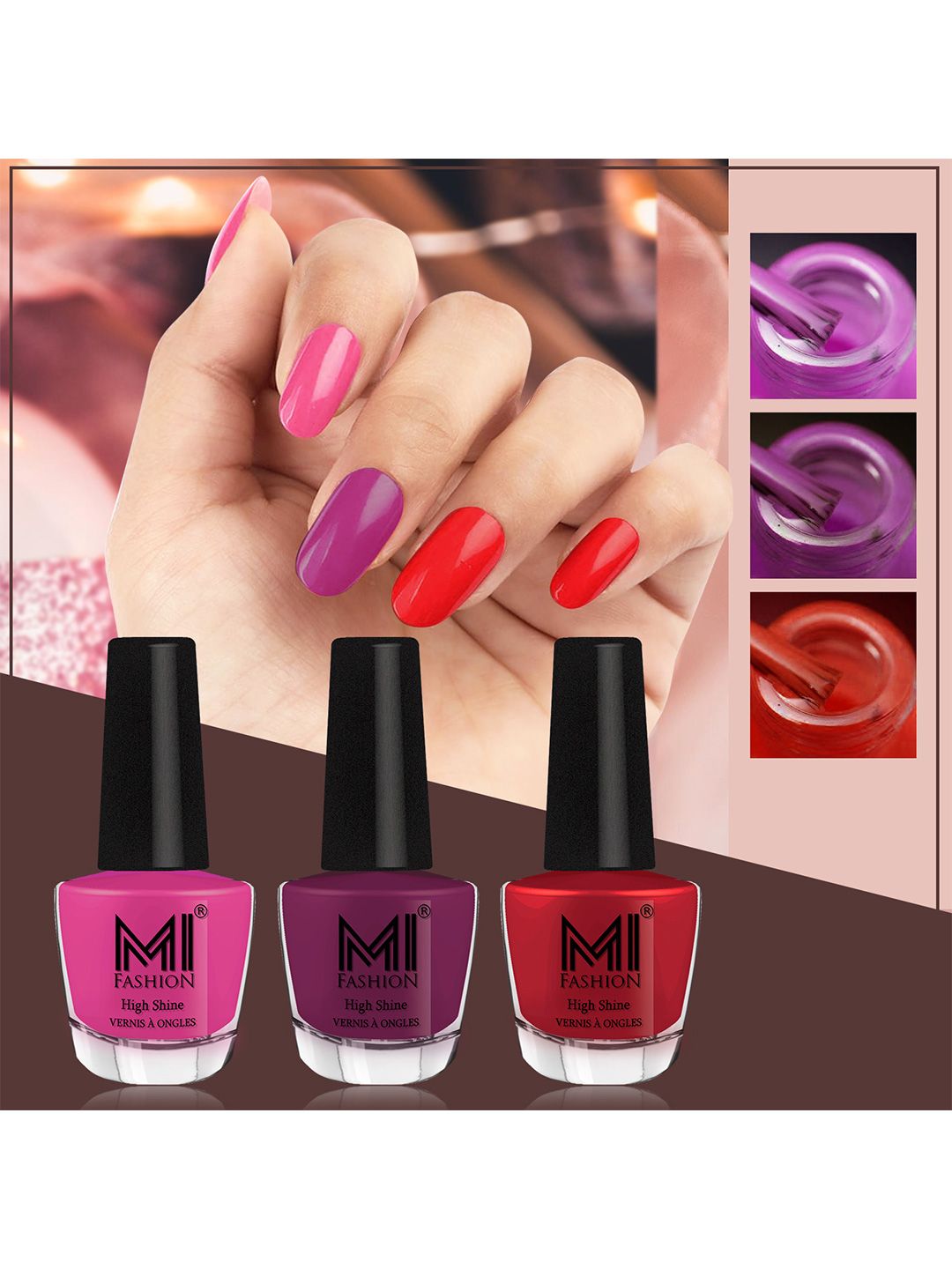 MI FASHION Vernis A Ongles Set Of 3 Bang On High Shine Long Stay Nail Polishes 12 ml each