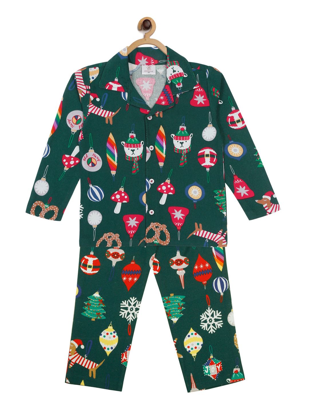 Hippodrome Kids Green & Red Christmas Printed Pure Cotton Night suit