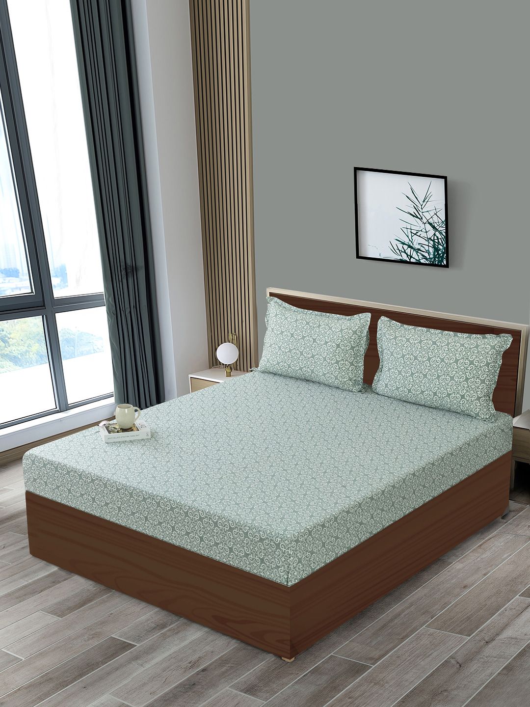 SWAYAM SWAYAM Ananda Green Ethnic Motifs Pure Cotton Skin-Friendly 210 TC Queen Fine Bedsheet with 2 Pillow Covers-108 x 90 inches
