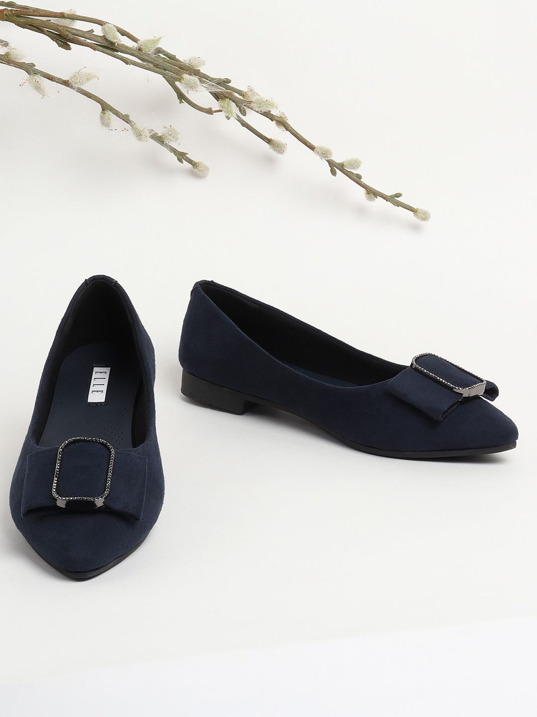 ELLE Women Navy Blue Bows Embellished Ballerinas Flats