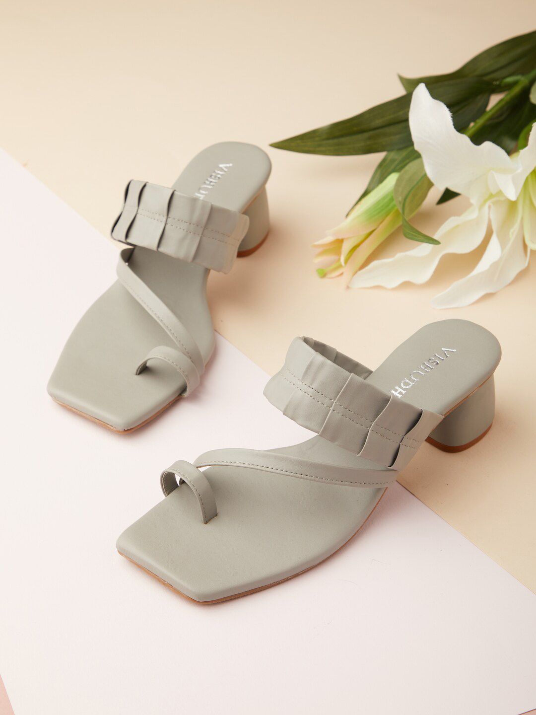 Vishudh Grey Block Pumps with Bows