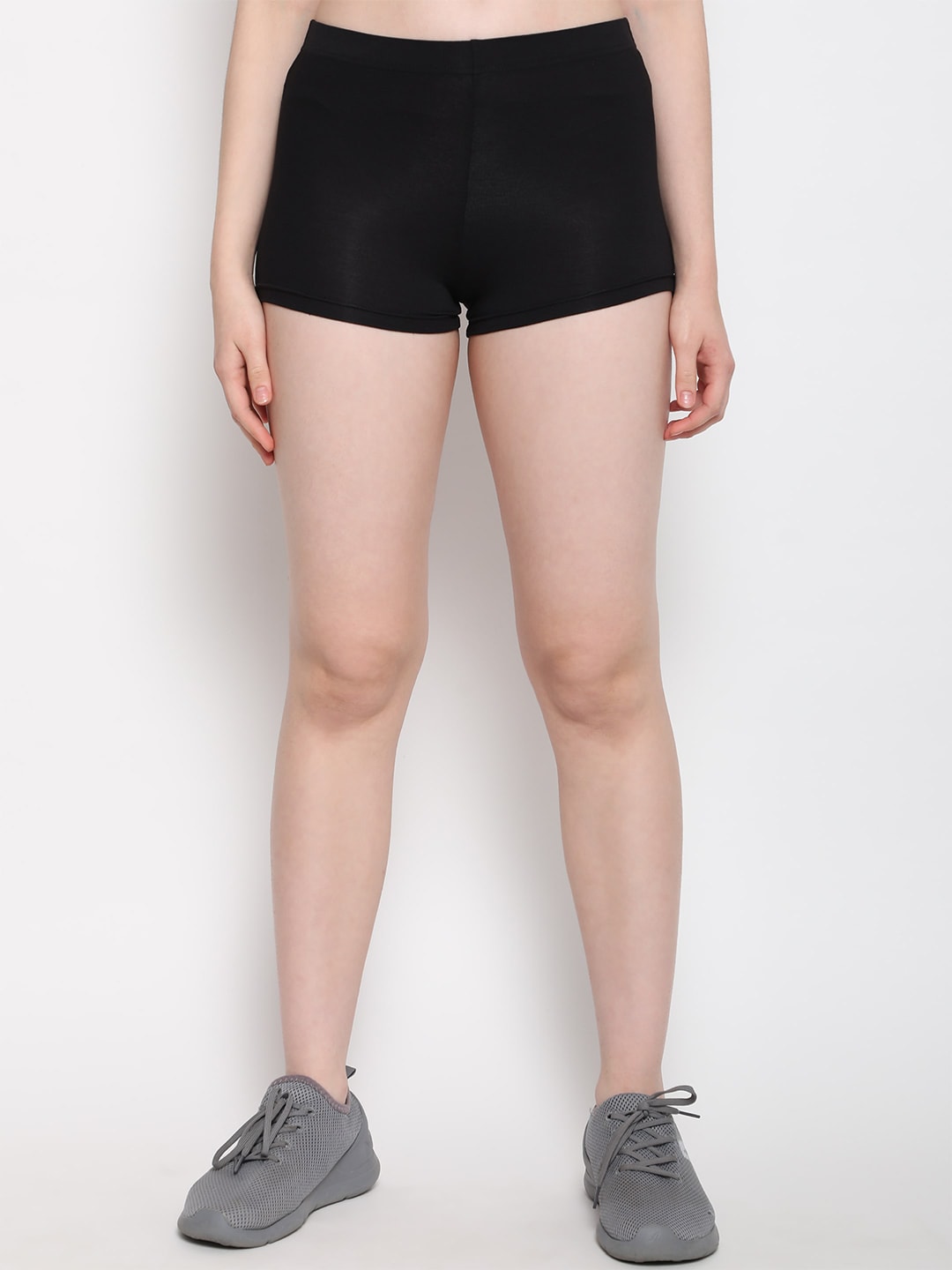 Outflits Women Black Skinny Fit High-Rise Cycling Hot Pants Shorts Price in India