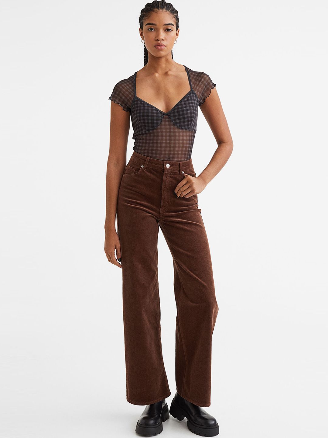 H&M Women Brown Corduroy Trousers Price in India
