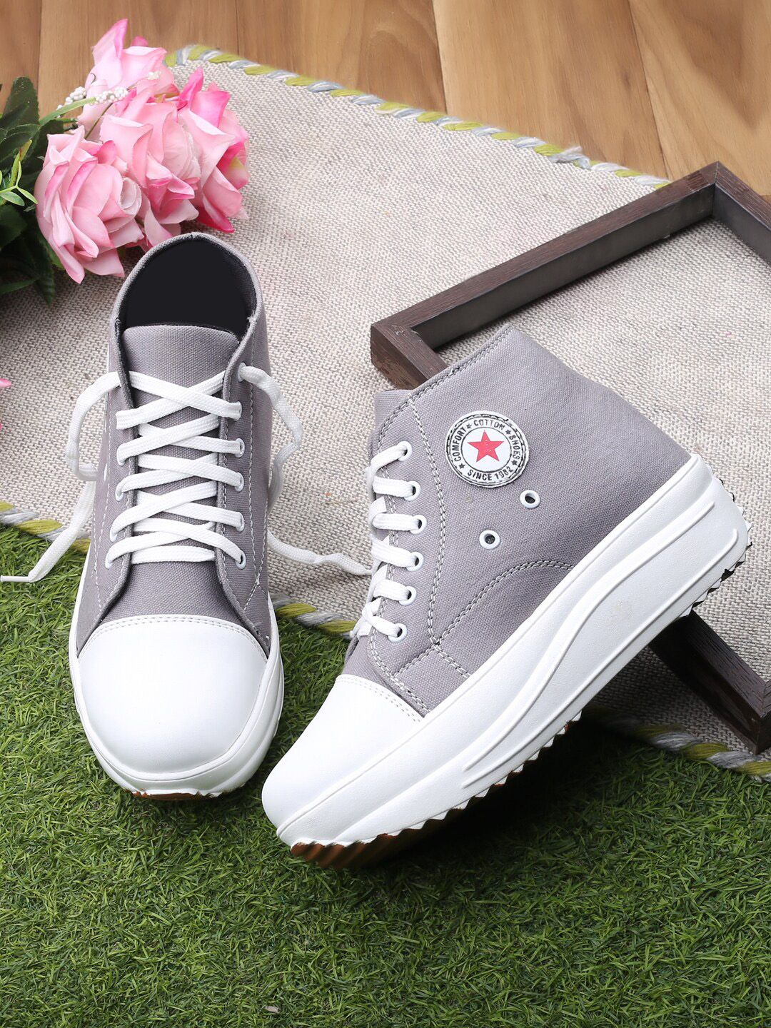 mr.wonker Women Grey High-Top Sneakers Price in India