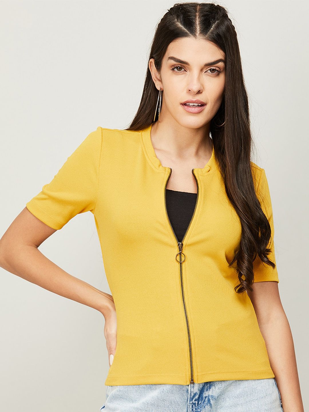 Fame Forever by Lifestyle Mustard Yellow Front Open Top Price in India