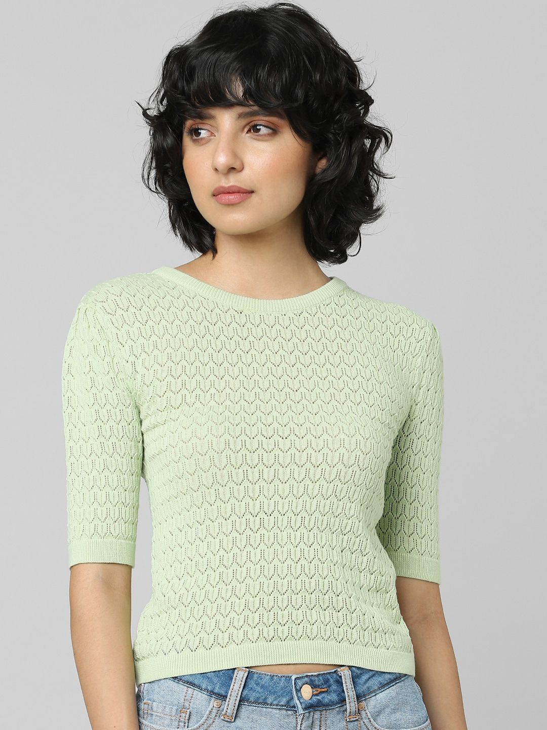 ONLY Sea Green Onlaua Knitted Top Price in India