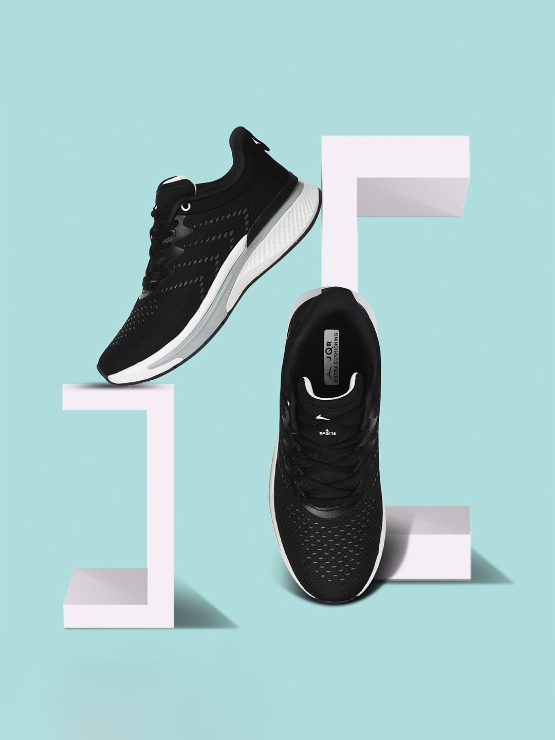 JQR Men VISIT Black Mesh Running Shoes