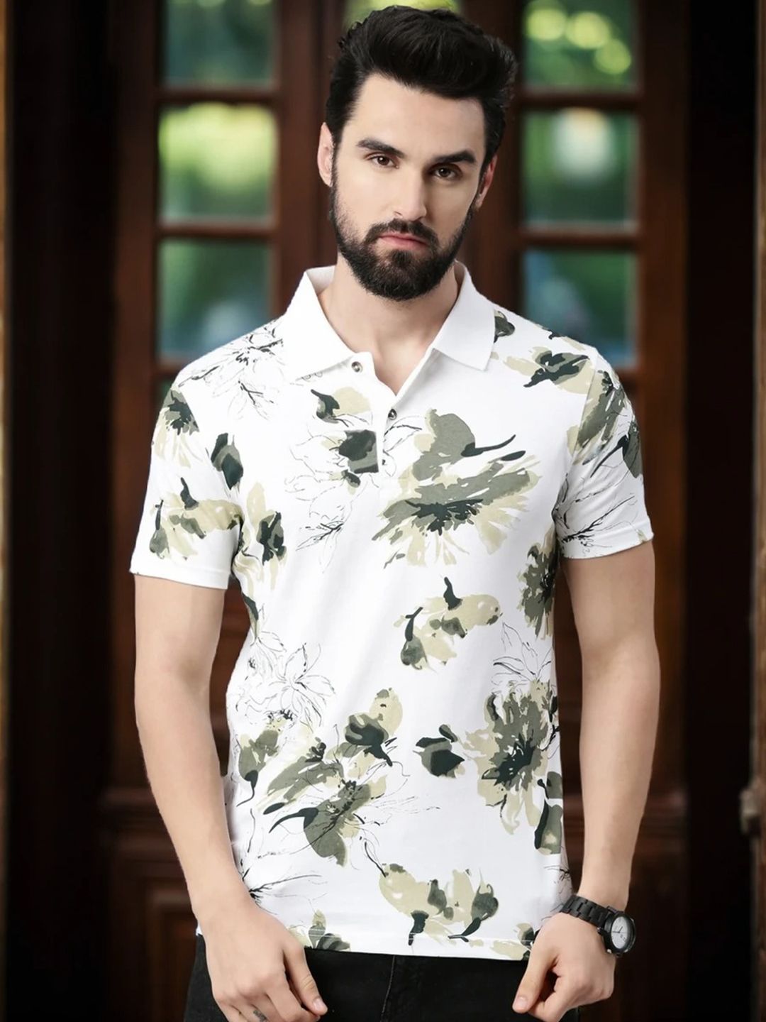 Kryptic Men Printed Polo Collar Pure Cotton T-shirt
