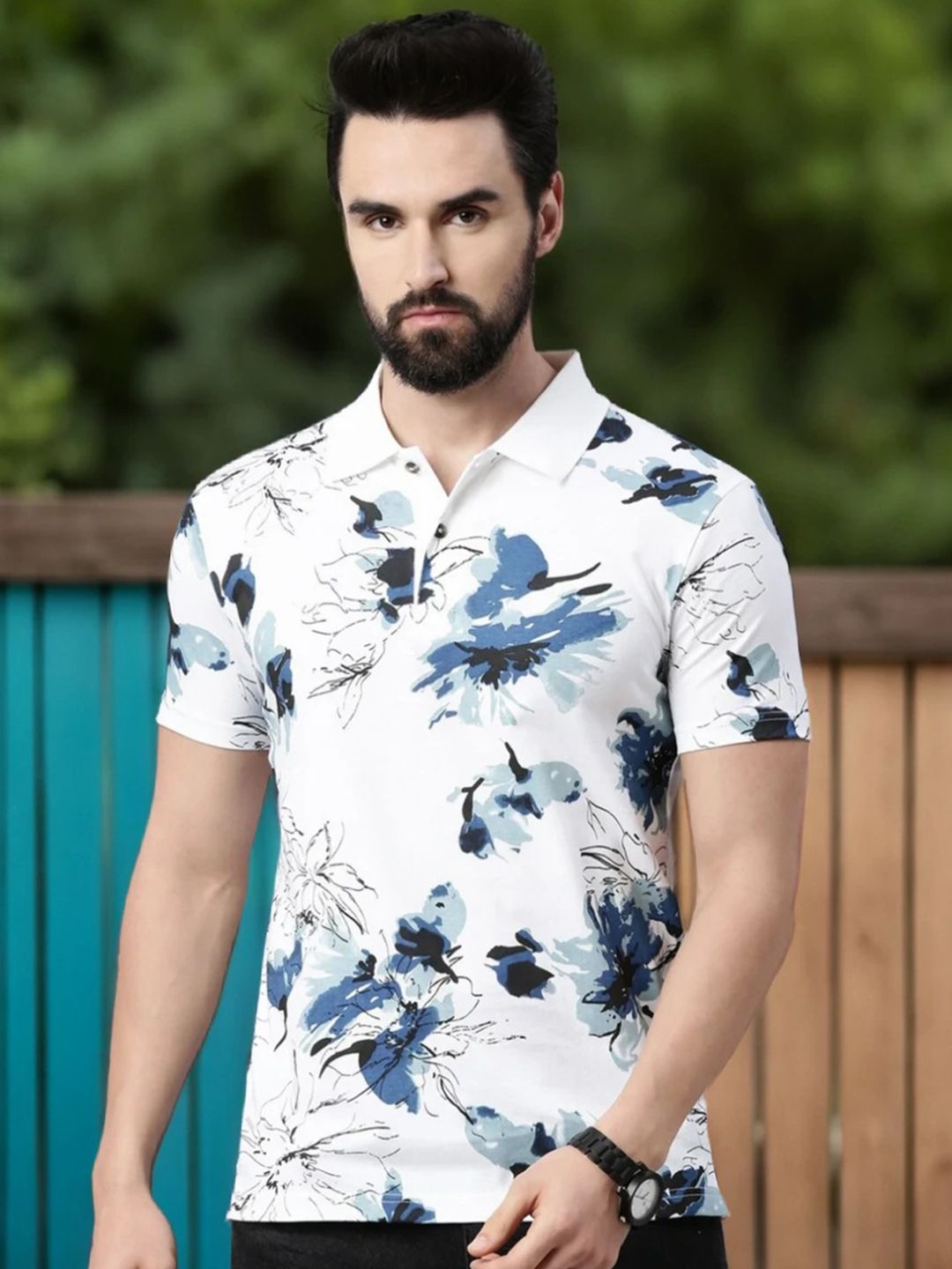 Kryptic Men Printed Polo Collar Pure Cotton T-shirt