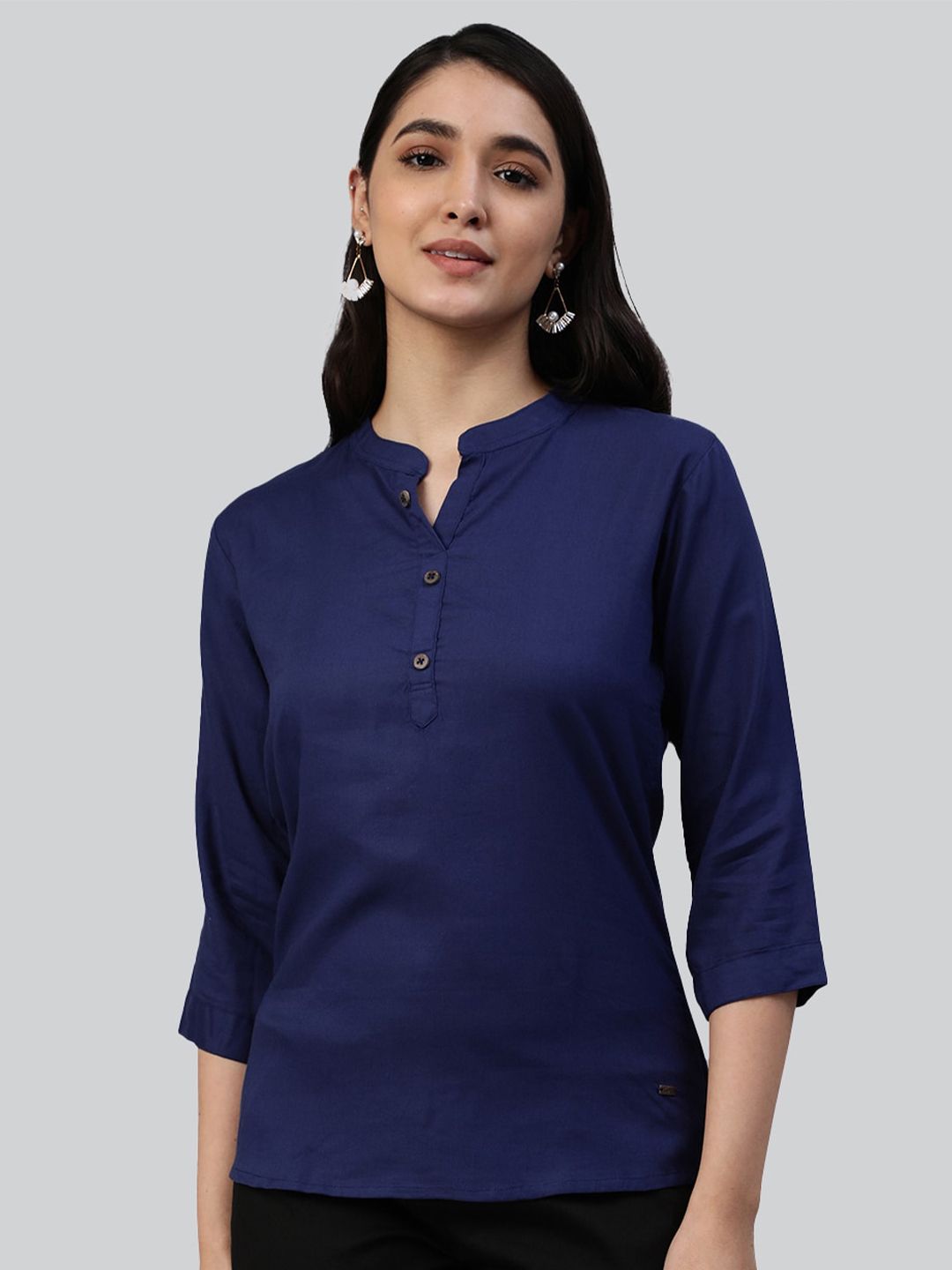 LYRA Blue Mandarin Collar Top Price in India