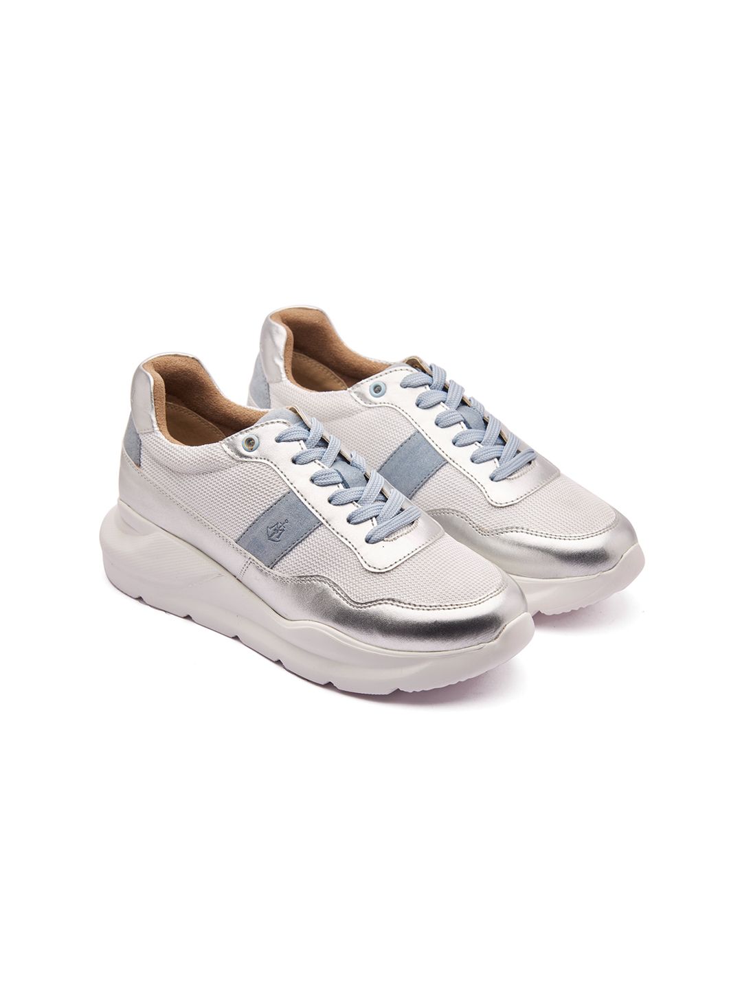 MICHAEL ANGELO Women Silver-Toned & White Colourblocked Lightweight Sneakers Price in India